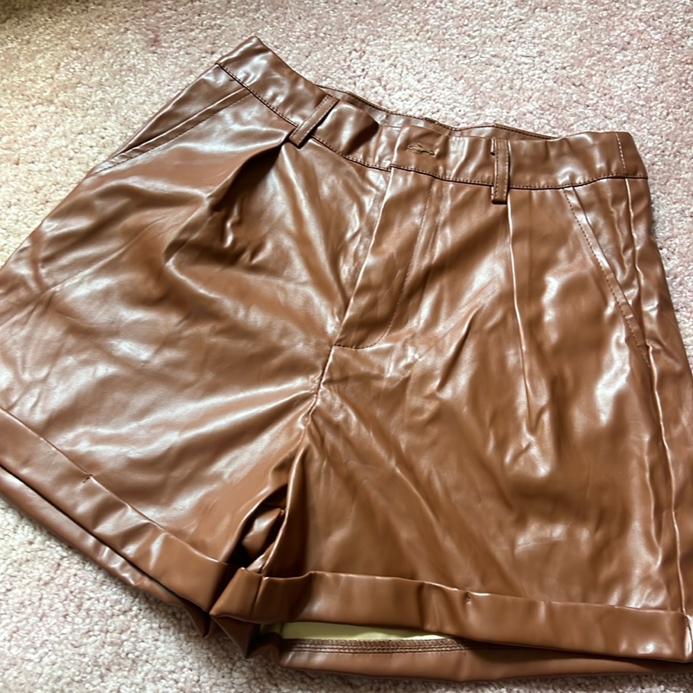 NWT High Waist Brown Leather Shorts